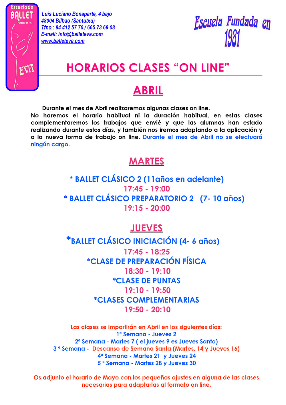 Horario2020 Clases Abril Mayo 1